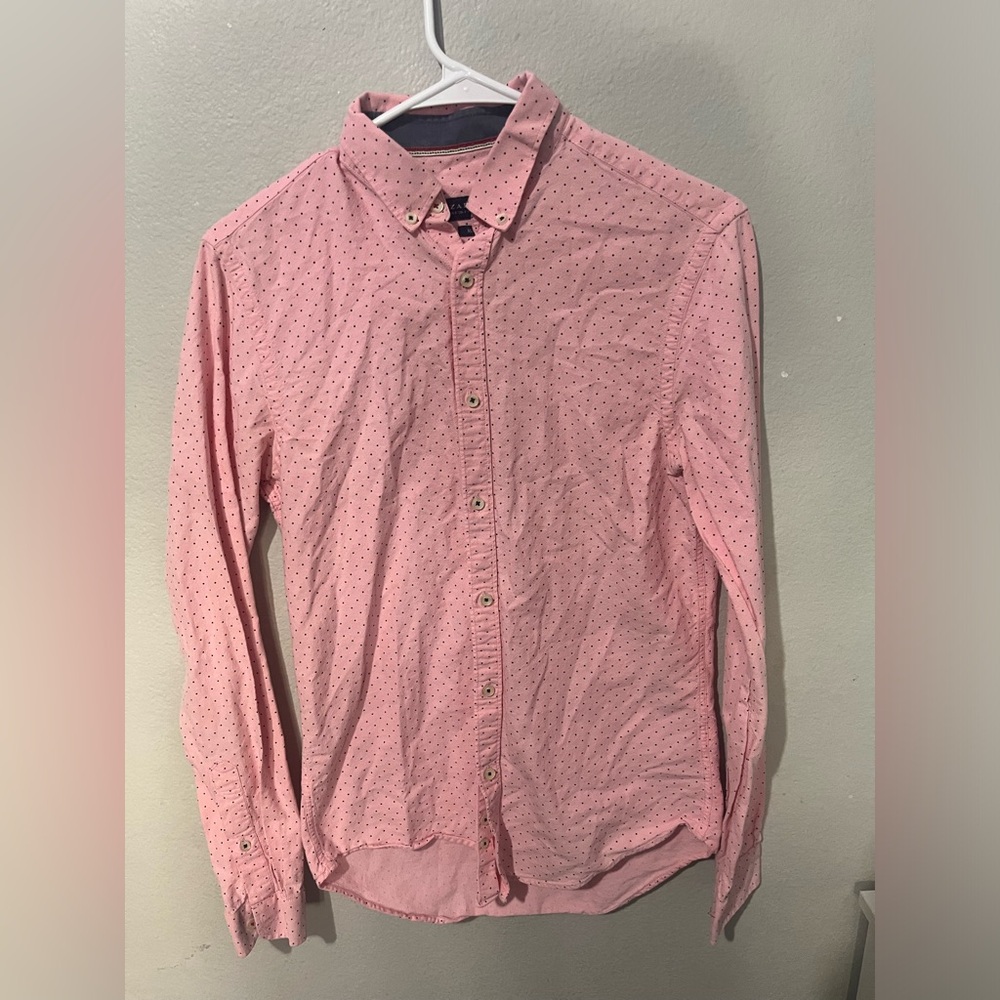Zara Slim Fit Button-Up Shirt Men's Size‎ S Pink Long Sleeve Cotton